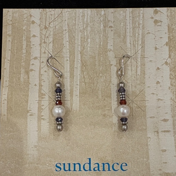 Sundance Catalog Freshwater Pearl, Garnet, Iolite Sterling Silver Earrings—New! - Picture 1 of 5